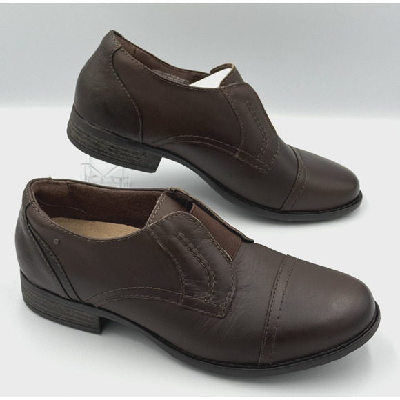 Earth Origins Navigate Nate Women's 9M Brown Leather Cap Toe Slip on New - Picture 1 of 9